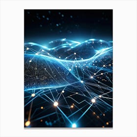 Cybernetic Abstract Concept Art Featuring A Network Of Luminous Dots And Waves Polygons And Streams (3) Canvas Print