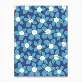 Playful Blooming Flowers Sky Blue On Light Navy Canvas Print