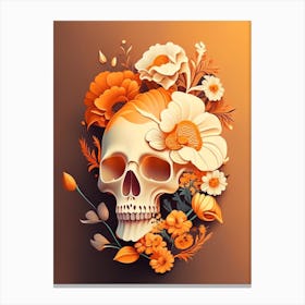 Skull With Floral Patterns 1 Orange Vintage Floral Canvas Print