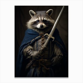 Vintage Portrait Of A Common Raccoon Dressed As A Knight 4 Canvas Print