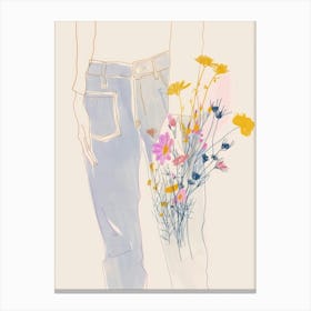 Flowers And Blue Jeans Line Art 7 Canvas Print