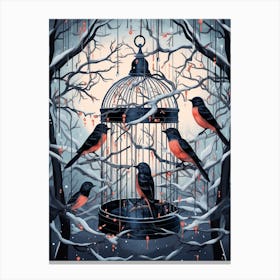 Birdcage In The Winter Forest 4 Canvas Print