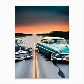 Two Classic Cars At Sunset Canvas Print