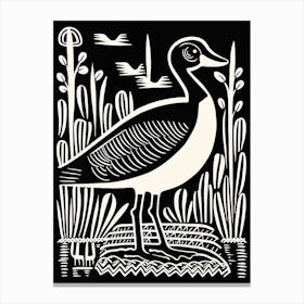 B&W Bird Linocut Goose 4 Canvas Print