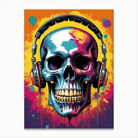 Skull With Headphones Pop Art (3) Canvas Print