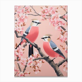Vintage Japanese Inspired Bird Print Cedar Waxwing 3 Canvas Print
