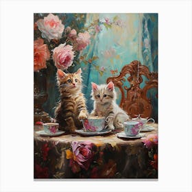 Kittens At Aftertoon Tea Rococo Inspired 3 Canvas Print