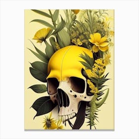Animal Skull Yellow Botanical Canvas Print