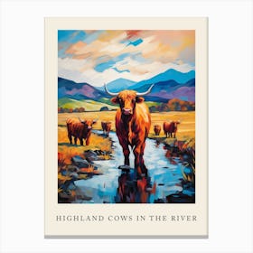 Highland Cows In The River 2 Canvas Print