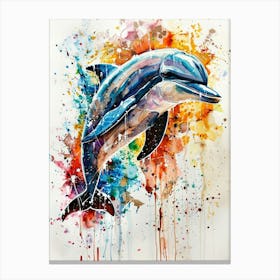 Dolphin Colourful Watercolour 4 Canvas Print