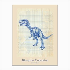 Deinonychus Dinosaur Blue Print Sketch 1 Poster Canvas Print