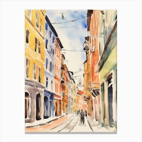 Turin, Italy Watercolour Streets 1 Canvas Print