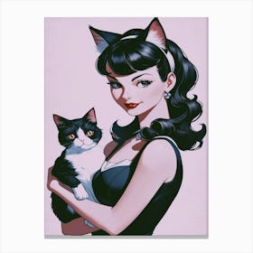 Pinup Girl With Cat Canvas Print