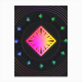 Neon Geometric Glyph in Pink and Yellow Circle Array on Black n.0267 Canvas Print