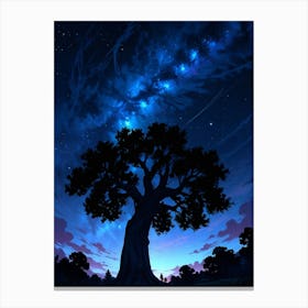 Tree In The Night Sky Canvas Print