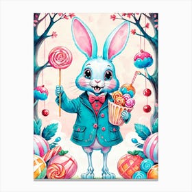 Cute Skeleton Rabbit With Candies Painting (19) Canvas Print