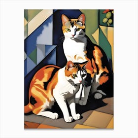 Cats On A Table Modern Art Cezanne Inspired Canvas Print