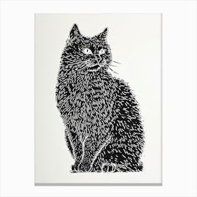 Selkirk Rex Cat Linocut Blockprint 7 Canvas Print