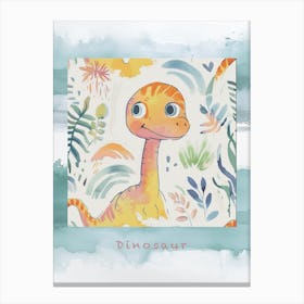Cute Dinosaur Watercolour With Plant Patterns Poster Canvas Print