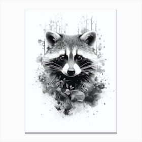 Raccoon Black And White Illustration 4 Canvas Print