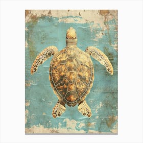 Chalk Blue & Brown Sea Turtle Collage Canvas Print