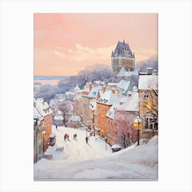 Dreamy Winter Painting Quebec City Canada 3 Canvas Print