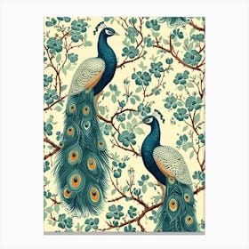 Floral Turquoise Peacock Wallpaper Canvas Print