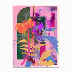 Lavender Neon Flower Collage Canvas Print