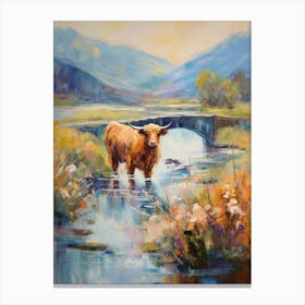 Impressionism Style Painting Of Highland Cow In The River Canvas Print