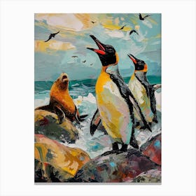 King Penguin Sea Lion Island Colour Block Painting 4 Canvas Print