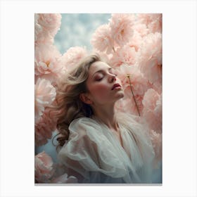 Portrait Of A Girl With Flowers in a dreamcore, ethereal portrait Canvas Print
