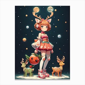 Christmas Girl With Reindeer 1 Canvas Print