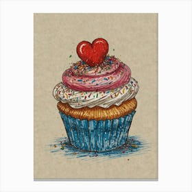 Cupcake With Heart Canvas Print