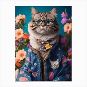 Funny Cat Wearing Cool Jackets And Glasses Canvas Print