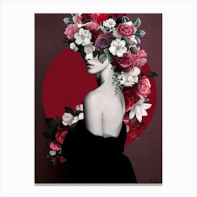 Beauty Lady - Sophisticated feminine collage with red flowers Canvas Print