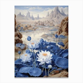 Blue Waterlily Flower Victorian Style 2 Canvas Print