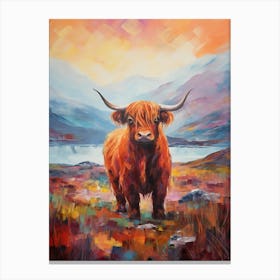 Brushstroke Impressionism Style Painting Of A Highland Cow In The Scottish Valley 6 Canvas Print