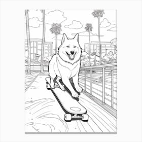 Alaskan Malamute Dog Skateboarding Line Art 3 Canvas Print