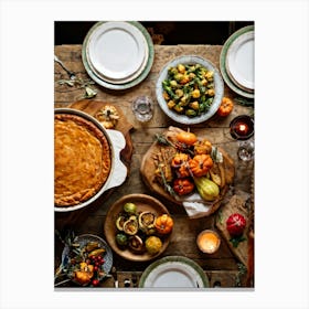 A Thanksgiving Feast Laid Out On A Rustic Wooden Table Is The Centerpiece Of An Epicurean Visual S 2 1 Canvas Print