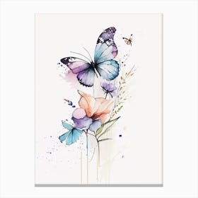 Butterfly And 1 Flowers Symbol Minimal Watercolour Canvas Print