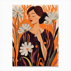 Woman With Autumnal Flowers Flax Flower 2 Canvas Print