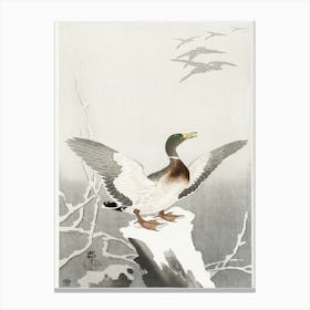 Duck On Snowy Tree Stump (1900 1910), Ohara Koson Canvas Print