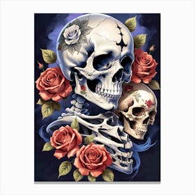 Sugar Skull Girl With Roses Painting (16) Canvas Print