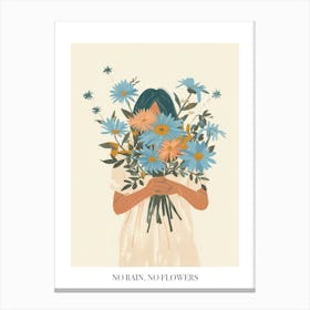 No Rain, No Flowers Poster Spring Girl With Blue Flowers 7 Canvas Print