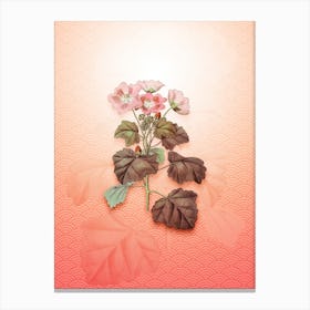 Rhomb Leaved Palavia Flower Vintage Botanical in Peach Fuzz Seigaiha Wave Pattern n.0031 Canvas Print