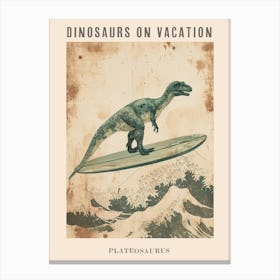 Vintage Plateosaurus Dinosaur On A Surf Board Poster Canvas Print