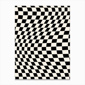Wavy Checkerboard Black And Cream White Canvas Print