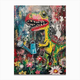 Abstract Dinosaur In The Garden 1 Canvas Print