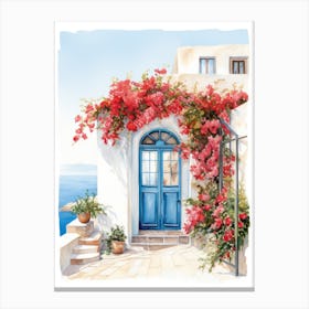 Santorini, Greece   Mediterranean Doors Watercolour Painting 4 Canvas Print