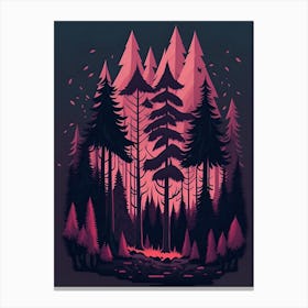 A Fantasy Forest At Night In Red Theme 90 Canvas Print